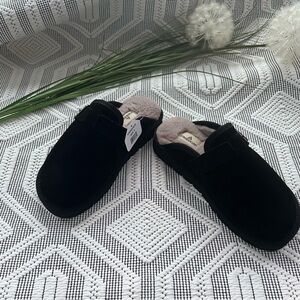 Black Suede Slip-On Slippers